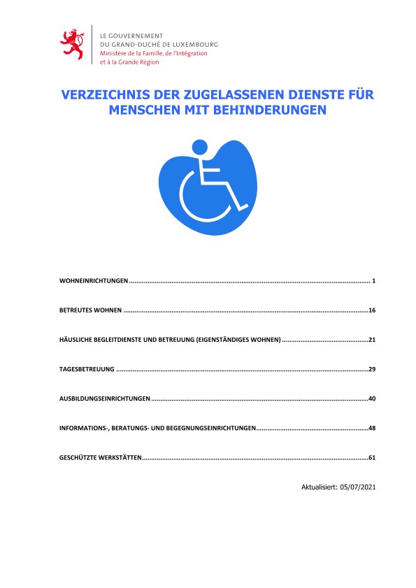 VERZEICHNIS DER ZUGELASSENEN DIENSTE FÜR MENSCHEN MIT BEHINDERUNGEN