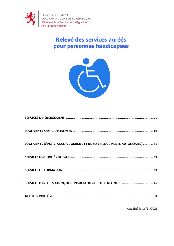 Relevé des services agréés pour personnes handicapées
