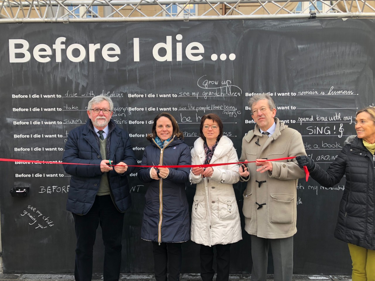 (de g. à dr.) Jeannot Waringo, président CFL;  Corinne Cahen, ministre de la Famille et de l'Intégration; Christine Dahm, directrice Omega 90; Roger Molitor, président Omega 90